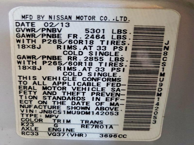2013 Infiniti Fx37 მანქანა იყიდება აუქციონზე, vin: JN8CS1MU9DM142053, აუქციონის ნომერი: 64425546