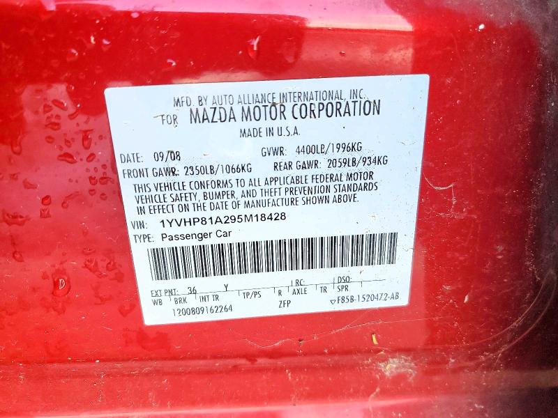 Продажа на аукционе авто 2009 Mazda 6, vin: 1YVHP81A295M18428, номер лота: 64732606