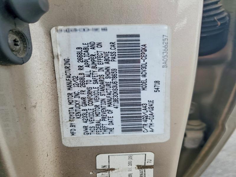 Aukcja sprzedaży 2003 Toyota Camry, vin: 4T1BE30K63U678659, numer aukcji: 64511056