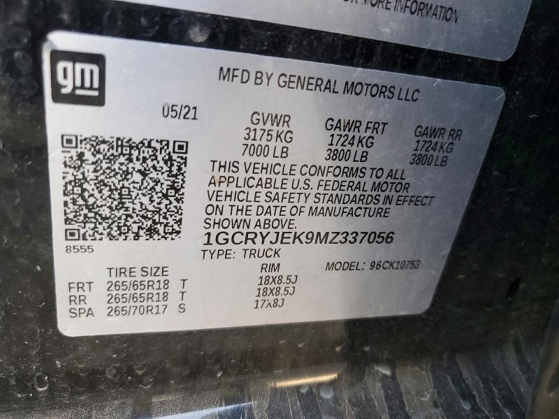 66543256 :رقم المزاد ، 1GCRYJEK9MZ337056 vin ، 2021 Chevrolet Silverado مزاد بيع