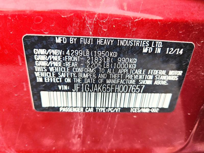 Продажа на аукционе авто 2015 Subaru Impreza, vin: JF1GJAK65FH007657, номер лота: 64746146