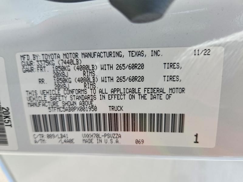 Продаж на аукціоні авто 2023 Toyota Tundra, vin: 5TFMC5AB0PX001950, номер лоту: 65204126