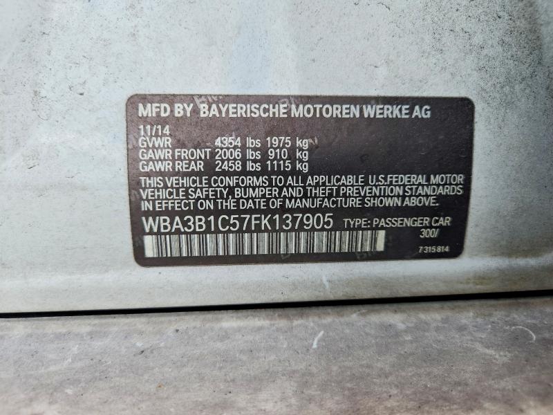 2015 Bmw 320 მანქანა იყიდება აუქციონზე, vin: WBA3B1C57FK137905, აუქციონის ნომერი: 63615536