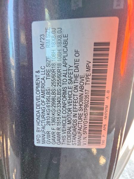 Продаж на аукціоні авто 2023 Honda Pilot, vin: 5FNYG1H57PB023517, номер лоту: 64297406