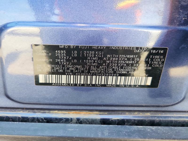 Aukcja sprzedaży 2017 Subaru Outback, vin: 4S4BSAFC5H3280949, numer aukcji: 65020616
