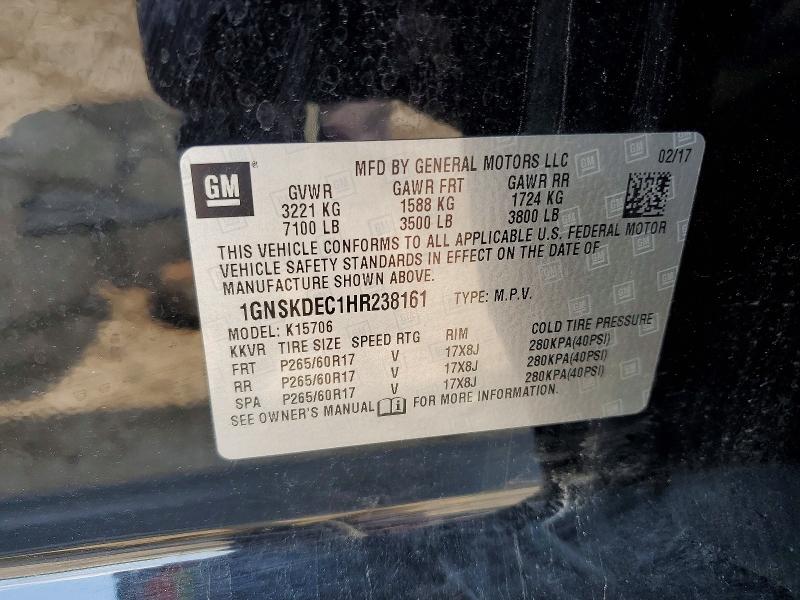 Aukcja sprzedaży 2017 Chevrolet Tahoe, vin: 1GNSKDEC1HR238161, numer aukcji: 64025676