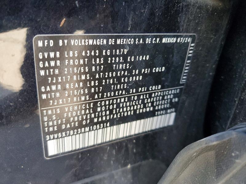 65343356 :رقم المزاد ، 3VV5X7B23RM105314 vin ، 2024 Volkswagen Taos مزاد بيع