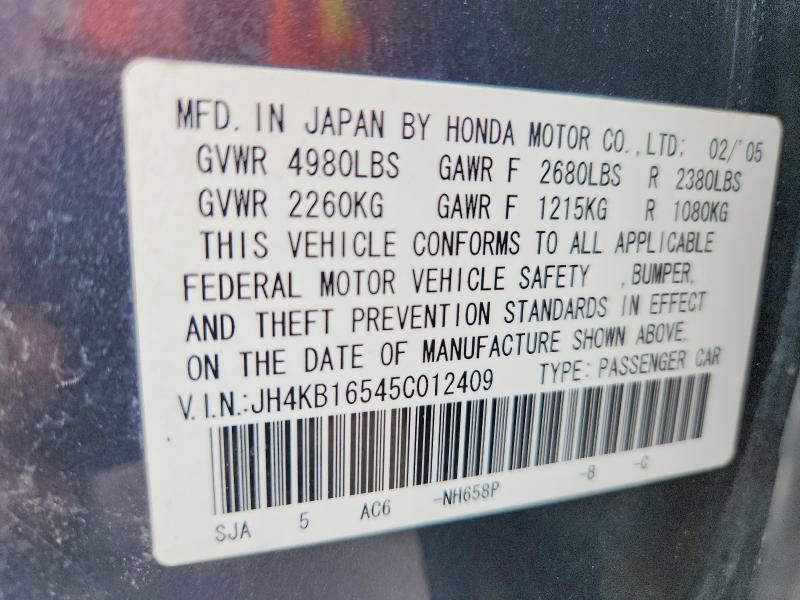 65120246 :رقم المزاد ، JH4KB16545C012409 vin ، 2005 Acura Rl مزاد بيع