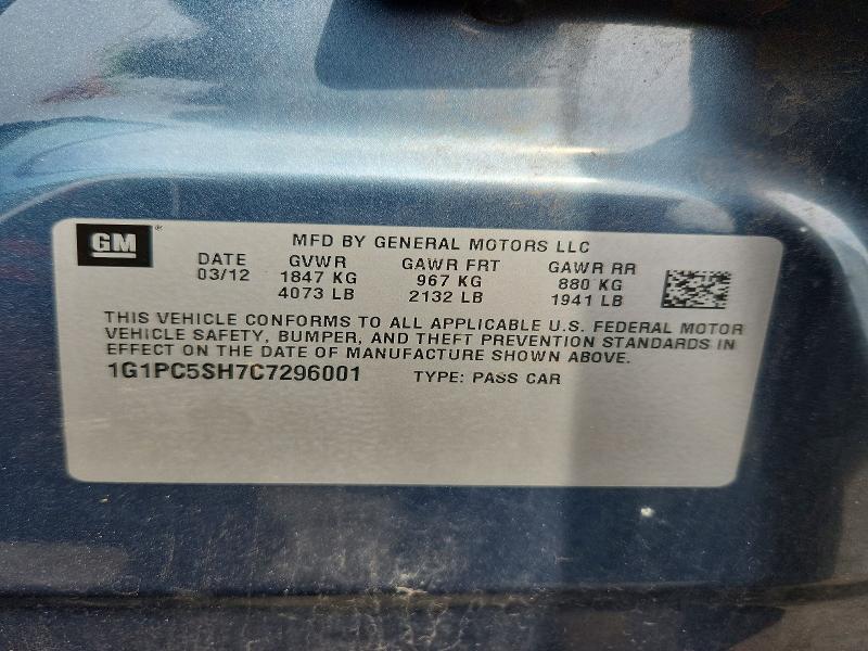 Продажа на аукционе авто 2012 Chevrolet Cruze, vin: 1G1PC5SH7C7296001, номер лота: 64759676