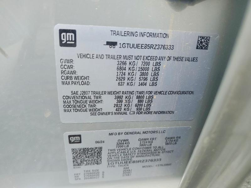2024 Gmc Sierra მანქანა იყიდება აუქციონზე, vin: 1GTUUEE85RZ376333, აუქციონის ნომერი: 63665186