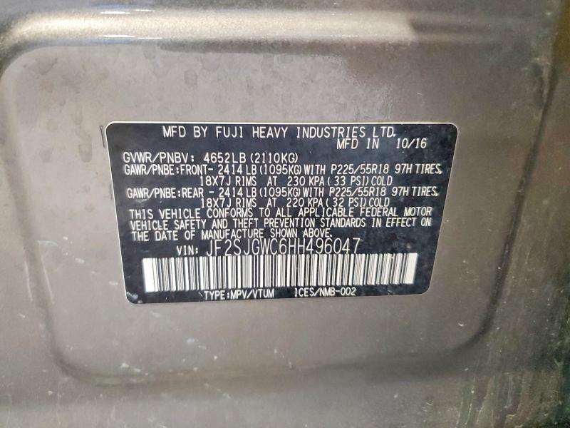 Продажа на аукционе авто 2017 Subaru Forester, vin: JF2SJGWC6HH496047, номер лота: 65388126