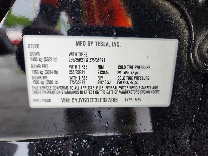 62952806 :رقم المزاد ، 5YJYGDEF3LF027895 vin ، 2020 Tesla Model Y مزاد بيع