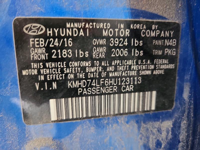 Продажа на аукционе авто 2017 Hyundai Elantra, vin: KMHD74LF6HU123113, номер лота: 63746236