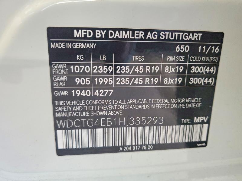 65806976 :رقم المزاد ، WDCTG4EB1HJ335293 vin ، 2017 Mercedes-benz Gla مزاد بيع