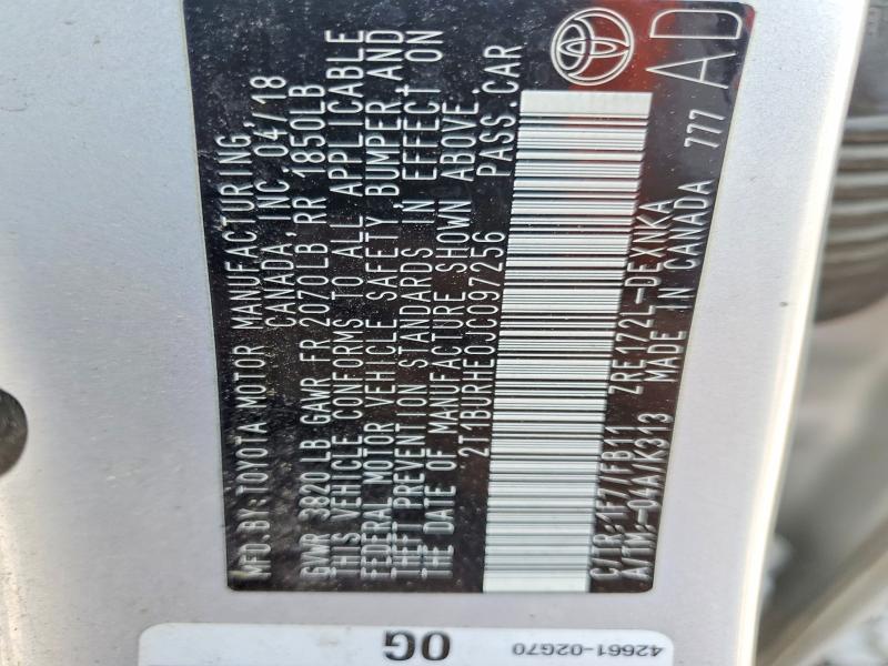 66068566 :رقم المزاد ، 2T1BURHE0JC097256 vin ، 2018 Toyota Corolla مزاد بيع