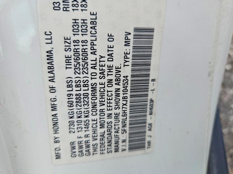 Продаж на аукціоні авто 2018 Honda Odyssey, vin: 5FNRL6H7XJB104534, номер лоту: 65163426