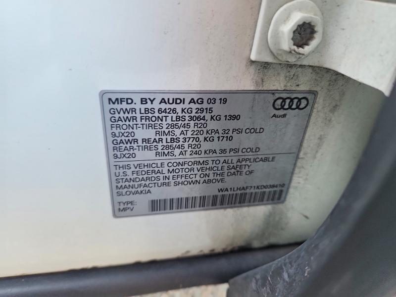 67095766 :رقم المزاد ، WA1LHAF71KD038410 vin ، 2019 Audi Q7 مزاد بيع