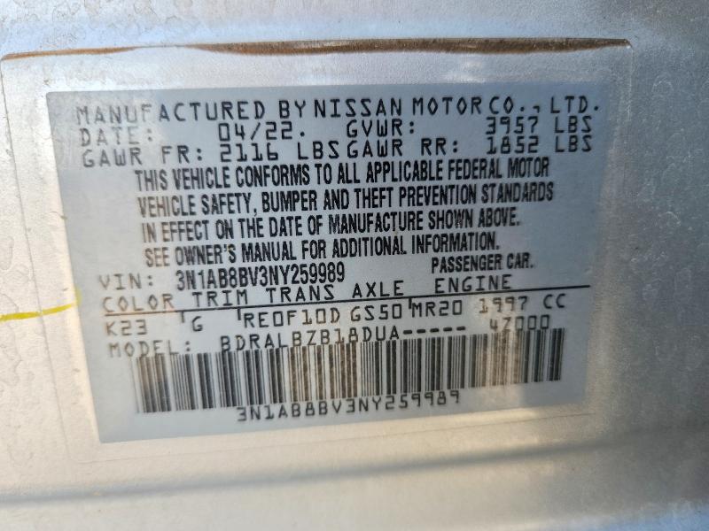 66067696 :رقم المزاد ، 3N1AB8BV3NY259989 vin ، 2022 Nissan Sentra مزاد بيع