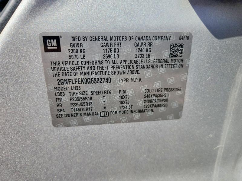 2016 Chevrolet Equinox მანქანა იყიდება აუქციონზე, vin: 2GNFLFEK0G6332740, აუქციონის ნომერი: 64832496