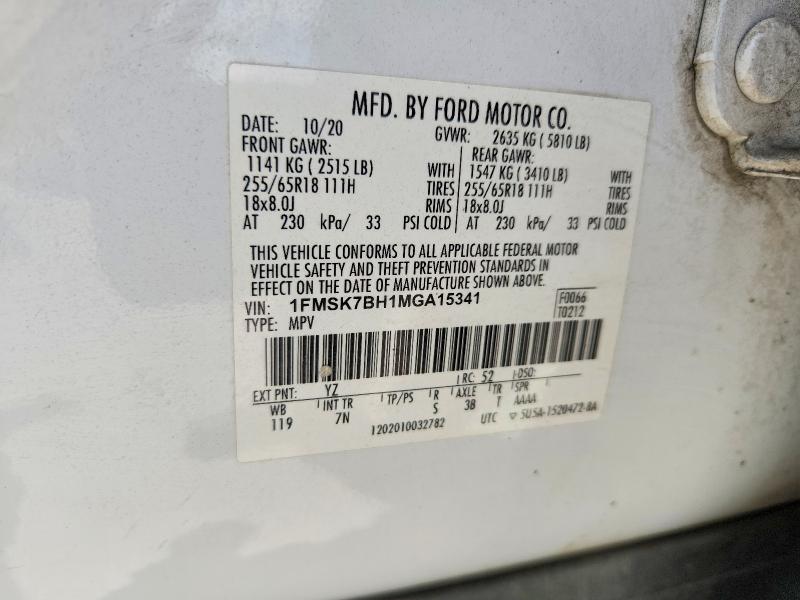 64141866 :رقم المزاد ، 1FMSK7BH1MGA15341 vin ، 2021 Ford Explorer مزاد بيع