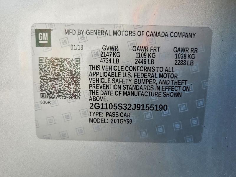 Auction sale of the 2018 Chevrolet Impala, vin: 2G1105S32J9155190, lot number: 65629976