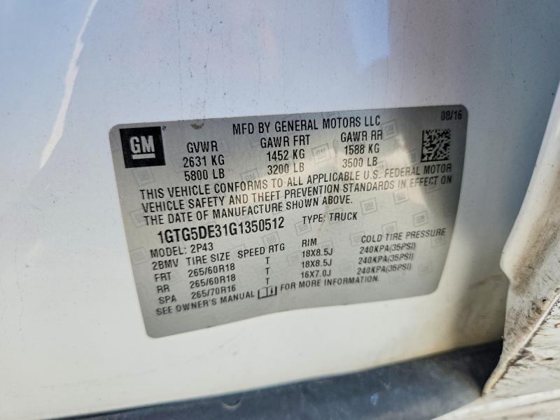 Aukcja sprzedaży 2016 Gmc Canyon, vin: 1GTG5DE31G1350512, numer aukcji: 63195056