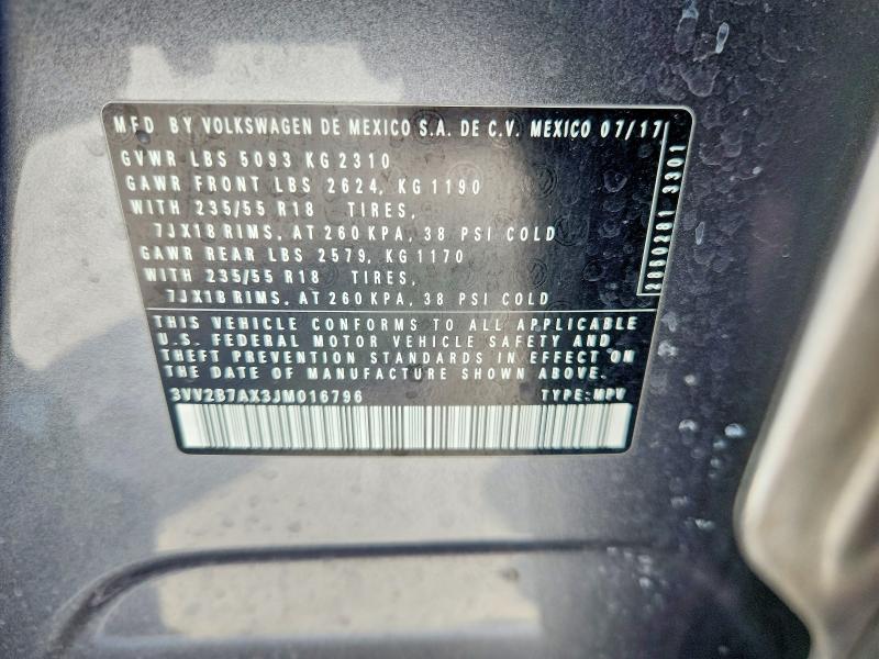 63537446 :رقم المزاد ، 3VV2B7AX3JM016796 vin ، 2018 Volkswagen Tiguan مزاد بيع