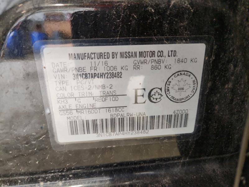 Aukcja sprzedaży 2017 Nissan Sentra, vin: 3N1CB7AP4HY238482, numer aukcji: 63710976