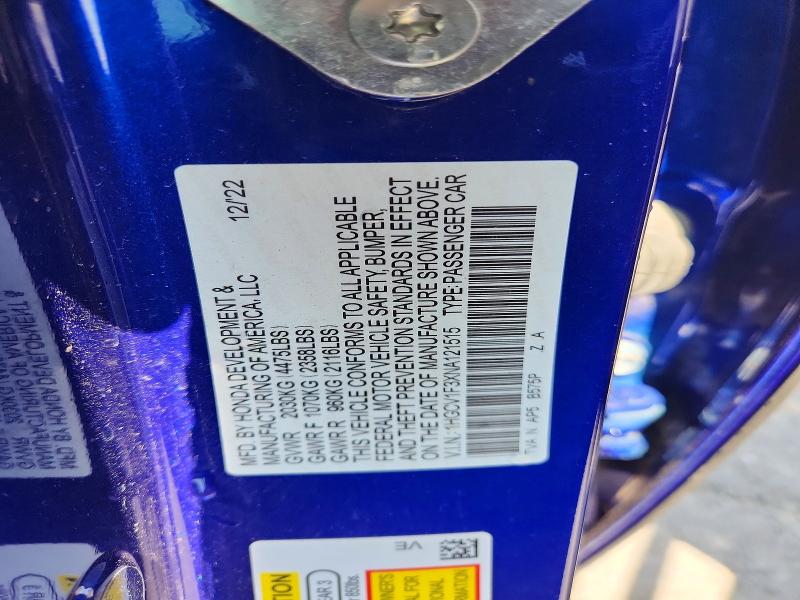 66633786 :رقم المزاد ، 1HGCV1F3XNA121515 vin ، 2022 Honda Accord مزاد بيع