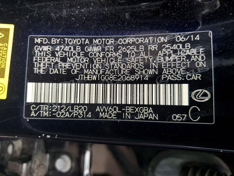 2014 Lexus Es მანქანა იყიდება აუქციონზე, vin: JTHBW1GG8E2068914, აუქციონის ნომერი: 66377976