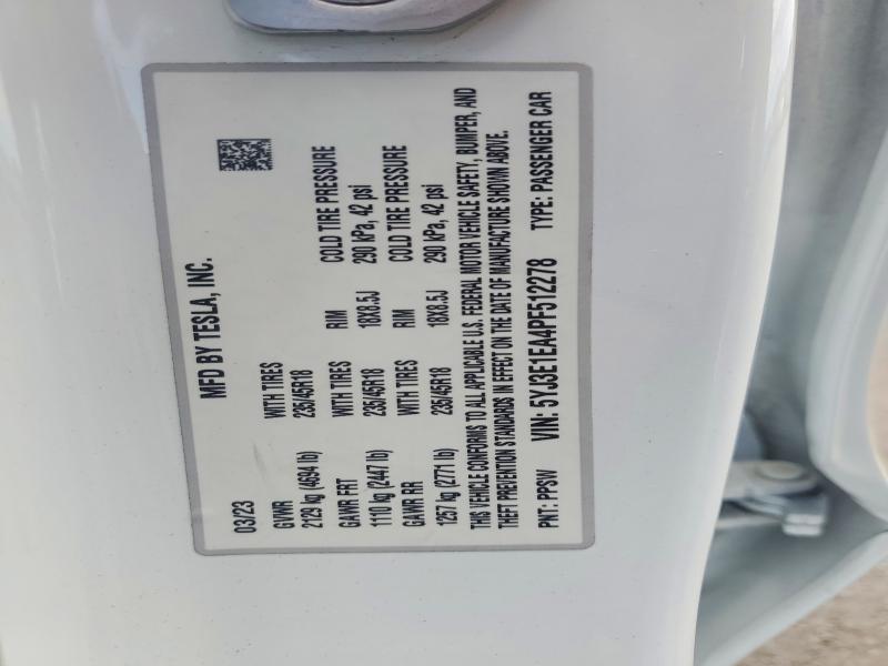Aukcja sprzedaży 2023 Tesla Model 3, vin: 5YJ3E1EA4PF512278, numer aukcji: 64502236