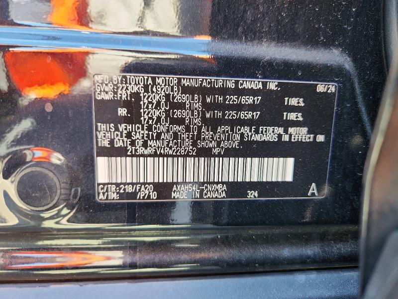 66138256 :رقم المزاد ، 2T3RWRFV4RW228752 vin ، 2024 Toyota Rav4 Hybrid مزاد بيع