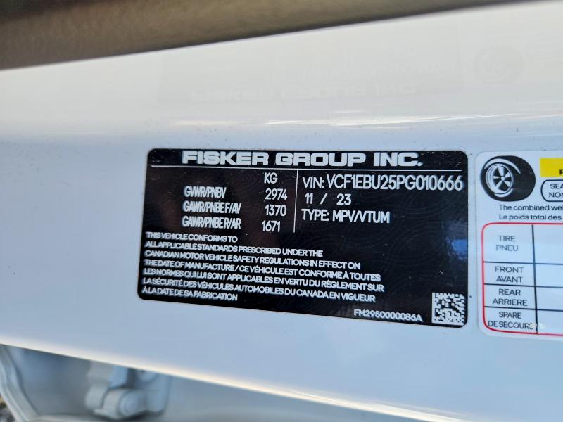 Продаж на аукціоні авто 2023 Fisker Inc. Ocean, vin: VCF1EBU25PG010666, номер лоту: 63428336