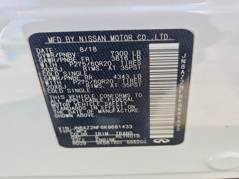 63202686 :رقم المزاد ، JN8AZ2NF6K9681433 vin ، 2019 Infiniti Qx80 مزاد بيع