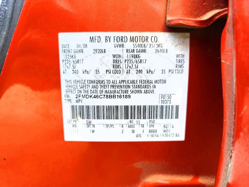Aukcja sprzedaży 2008 Ford Edge, vin: 2FMDK46C78BB16189, numer aukcji: 64793866