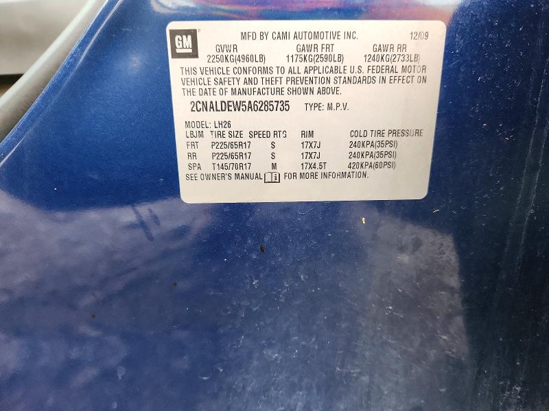 2010 Chevrolet Equinox მანქანა იყიდება აუქციონზე, vin: 2CNALDEW5A6285735, აუქციონის ნომერი: 65336916