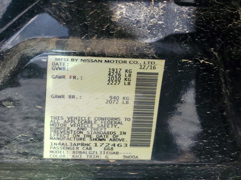 Продаж на аукціоні авто 2017 Nissan Altima, vin: 1N4AL3AP8HC172463, номер лоту: 63716286