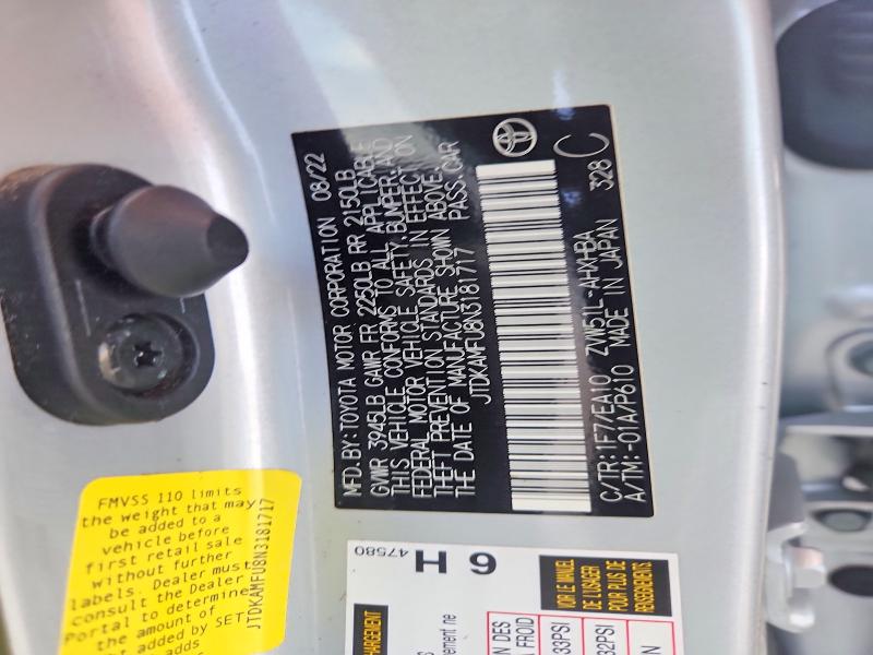2022 Toyota Prius მანქანა იყიდება აუქციონზე, vin: JTDKAMFU8N3181717, აუქციონის ნომერი: 65361336