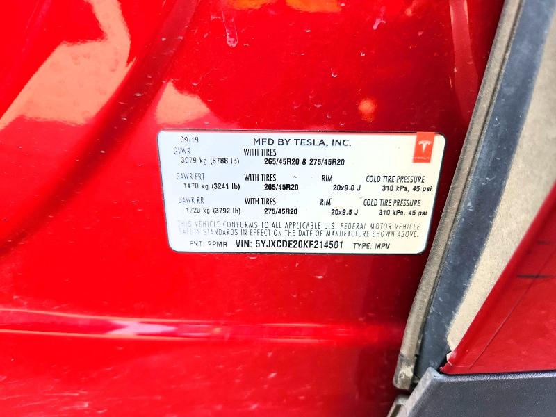 Aukcja sprzedaży 2019 Tesla Model X, vin: 5YJXCDE20KF214501, numer aukcji: 64033516