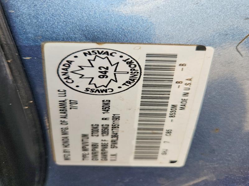 65006866 :رقم المزاد ، 5FNRL38417B511901 vin ، 2007 Honda Odyssey مزاد بيع