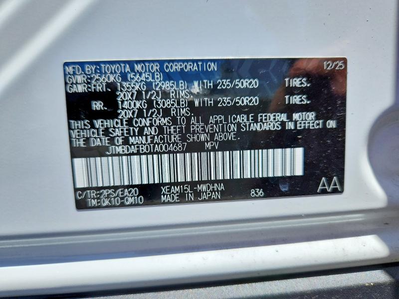 67039976 :رقم المزاد ، JTMBDAFB0TA004687 vin ، 2026 Toyota Bz مزاد بيع
