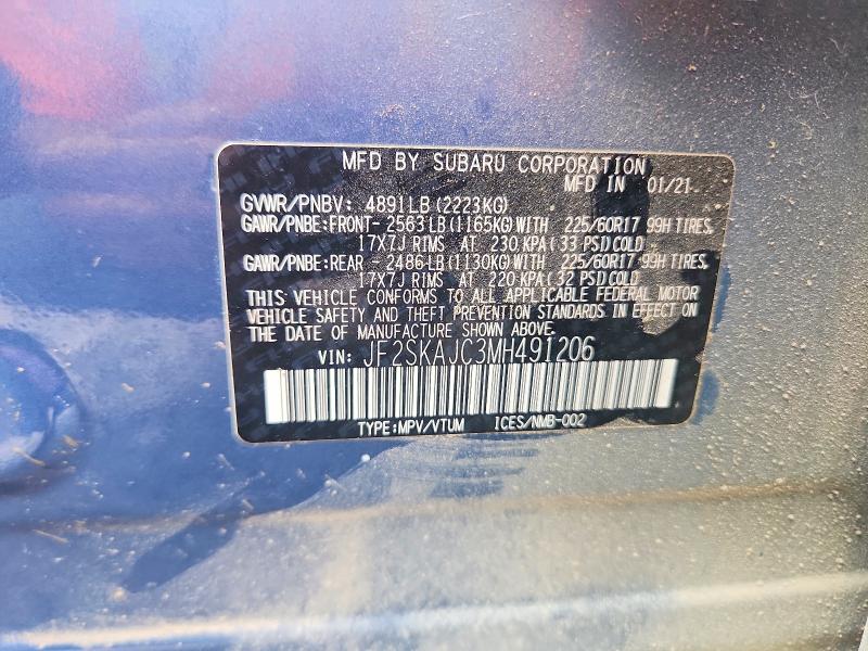 Aukcja sprzedaży 2021 Subaru Forester, vin: JF2SKAJC3MH491206, numer aukcji: 65313096