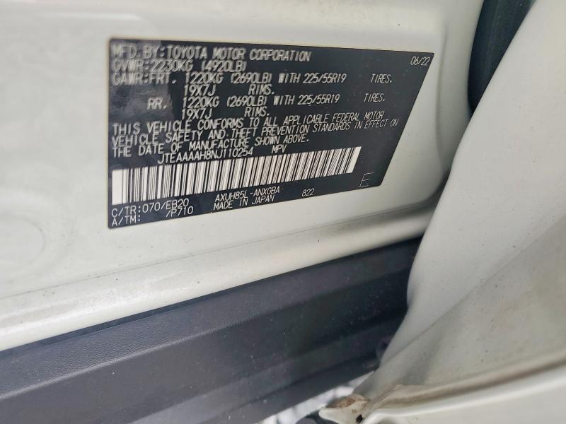 Aukcja sprzedaży 2022 Toyota Venza, vin: JTEAAAAH8NJ110254, numer aukcji: 65913786
