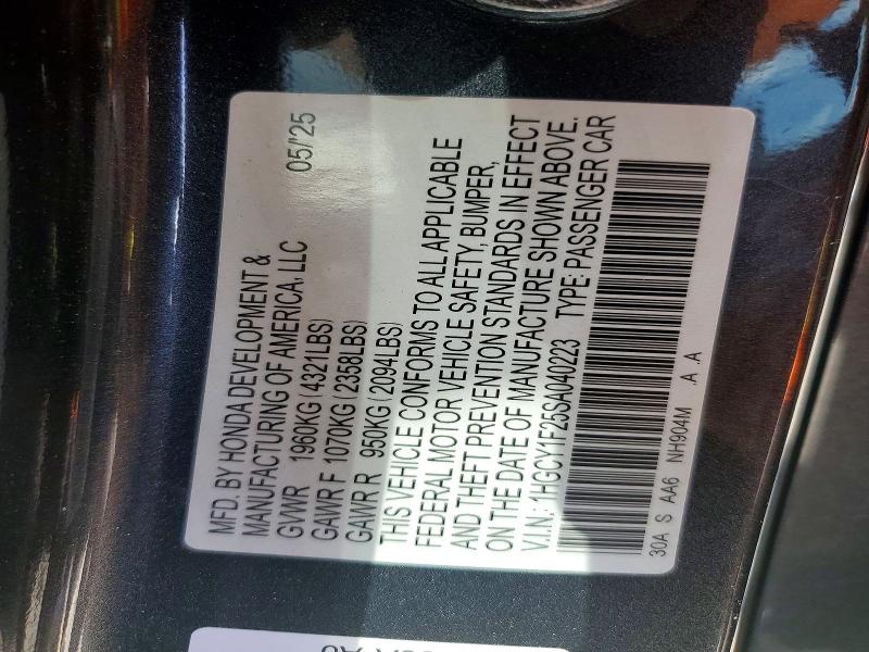 Продажа на аукционе авто 2025 Honda Accord, vin: 1HGCY1F25SA040223, номер лота: 65866636