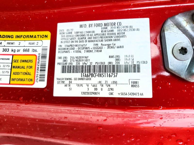 Продаж на аукціоні авто 2022 Ford Mustang, vin: 1FA6P8CF4N5116757, номер лоту: 63948056