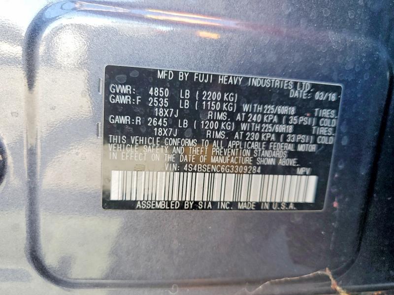66500566 :رقم المزاد ، 4S4BSENC6G3309284 vin ، 2016 Subaru Outback مزاد بيع