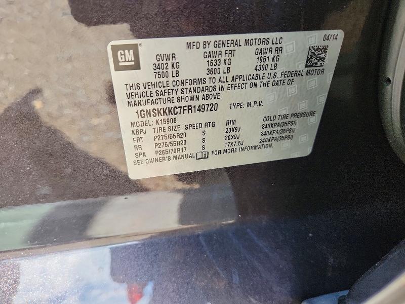 Aukcja sprzedaży 2015 Chevrolet Suburban, vin: 1GNSKKKC7FR149720, numer aukcji: 64248866
