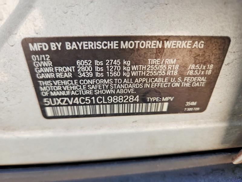 65735796 :رقم المزاد ، 5UXZV4C51CL988284 vin ، 2012 Bmw X5 مزاد بيع