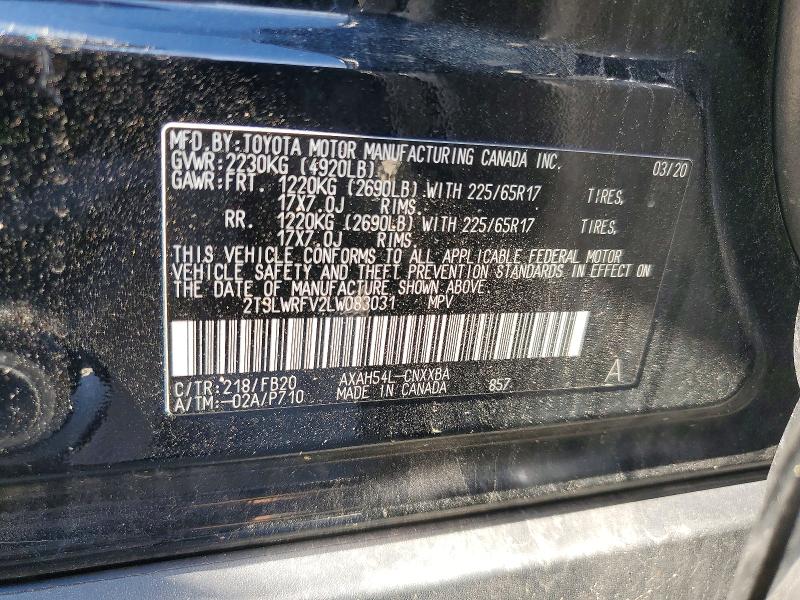 Aukcja sprzedaży 2020 Toyota Rav4, vin: 2T3LWRFV2LW083031, numer aukcji: 63394826