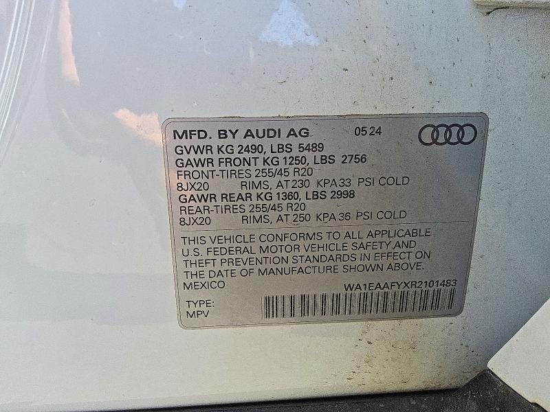 2024 Audi Q5 მანქანა იყიდება აუქციონზე, vin: WA1EAAFYXR2101483, აუქციონის ნომერი: 65957026